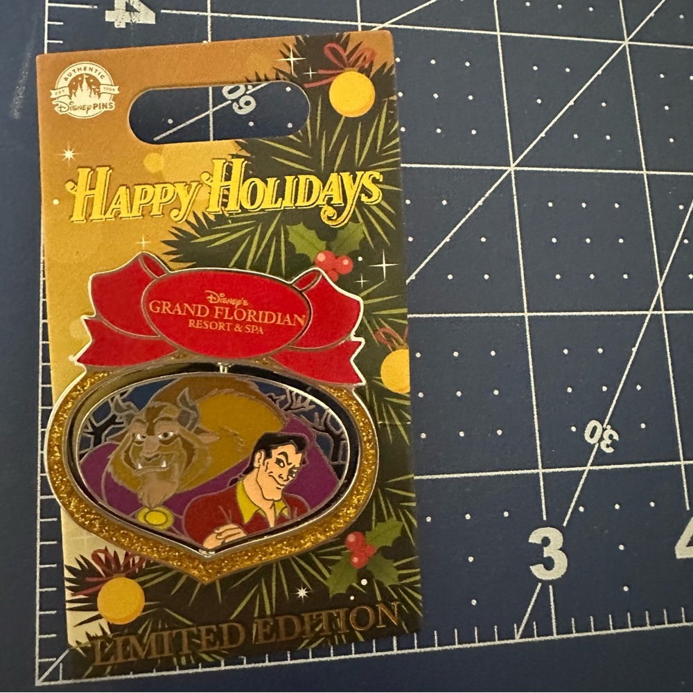 Grand Floridian Gaston & Beast Reversible Happy Holidays Limited Edition Pin